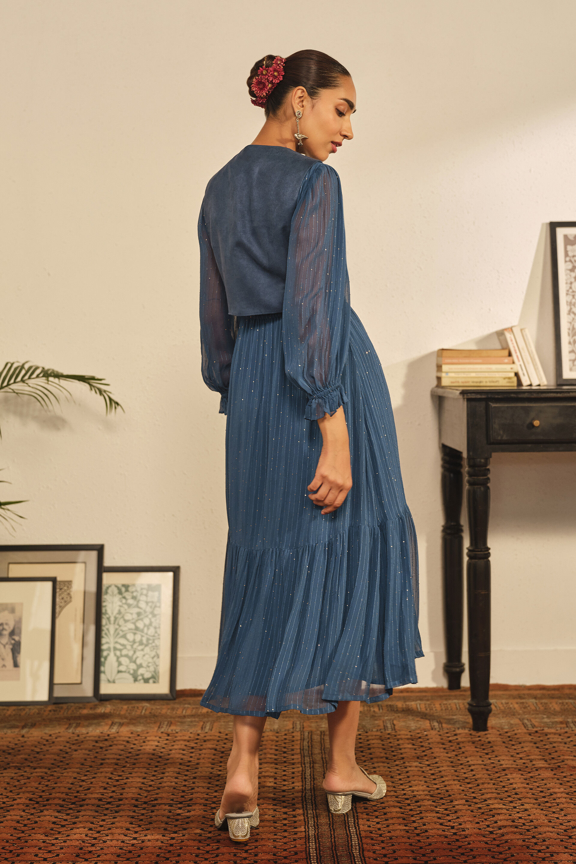 Embroidered Dress Set in Blue, Blue, image 6
